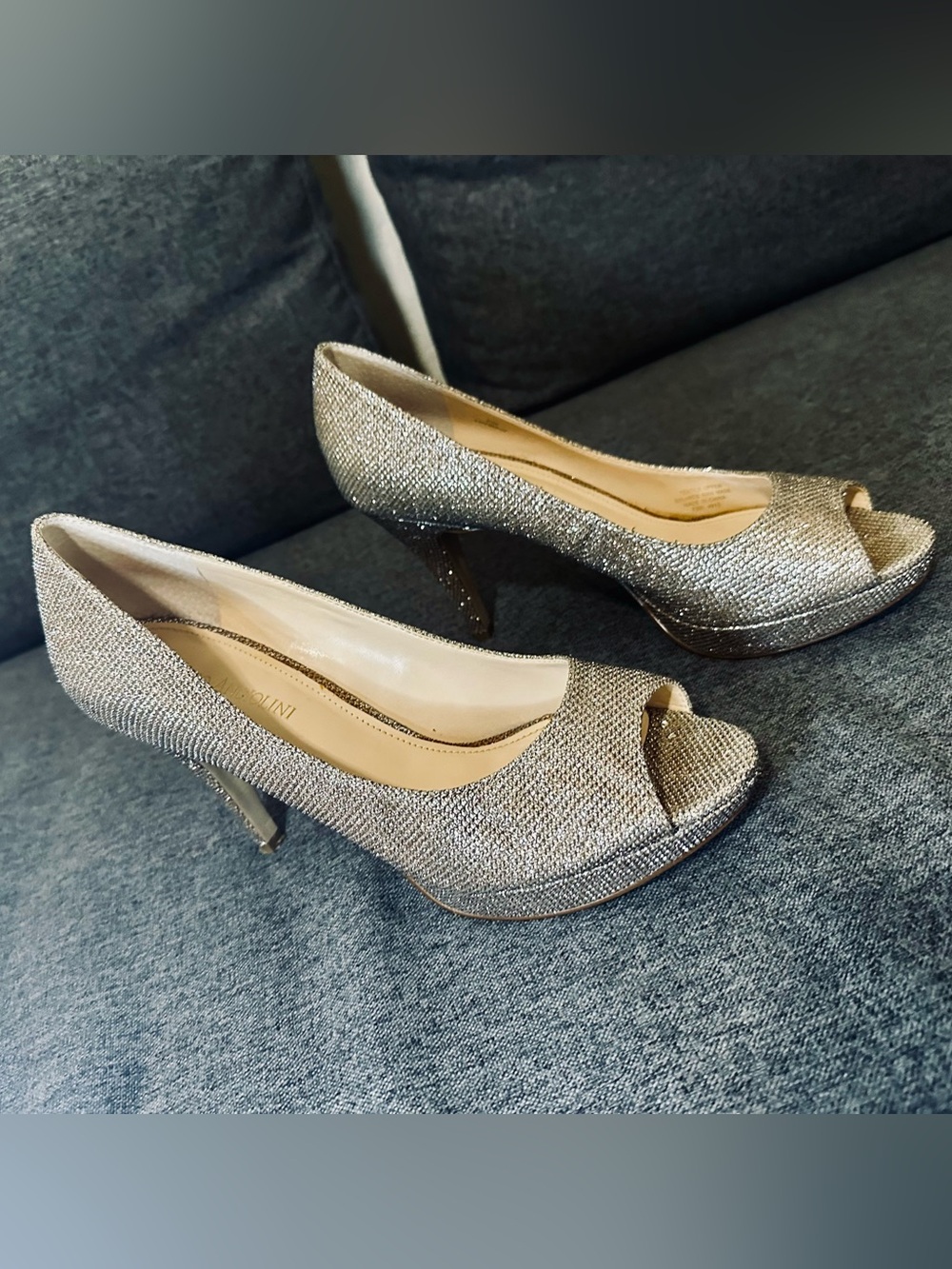 Enzo Angiolini Metallic Gold/Silver Peep-Toe Platform Heels - 8.5